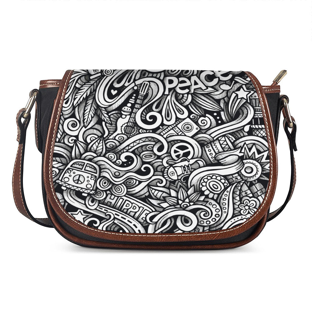 Graffiti Surfing Pattern Print Saddle Bag