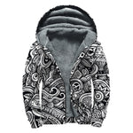 Graffiti Surfing Pattern Print Sherpa Lined Zip Up Hoodie