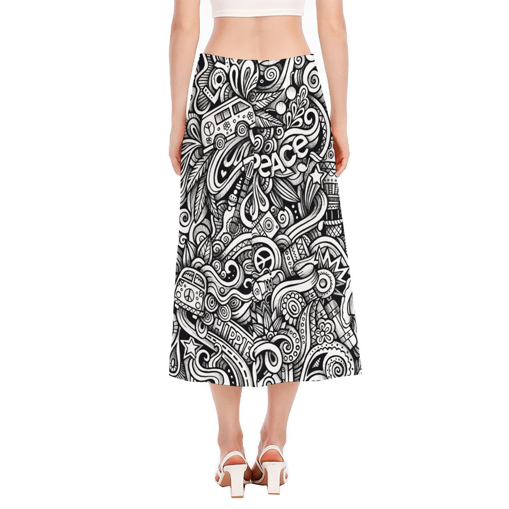 Graffiti Surfing Pattern Print Side Slit Midi Skirt