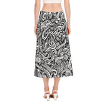 Graffiti Surfing Pattern Print Side Slit Midi Skirt