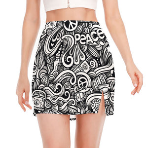 Graffiti Surfing Pattern Print Side Slit Mini Skirt