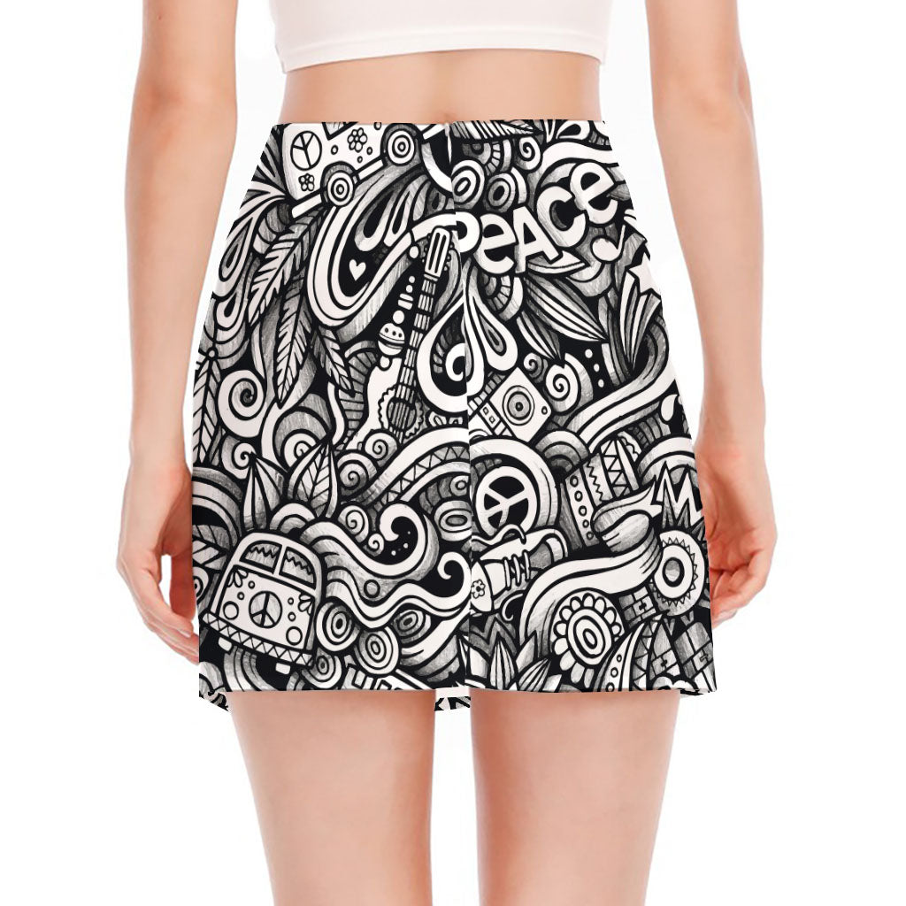 Graffiti Surfing Pattern Print Side Slit Mini Skirt