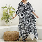 Graffiti Surfing Pattern Print Silk V-Neck Kaftan Dress