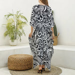 Graffiti Surfing Pattern Print Silk V-Neck Kaftan Dress