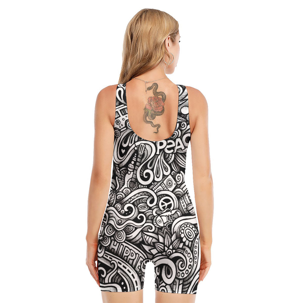 Graffiti Surfing Pattern Print Sleeveless One Piece Swimsuit