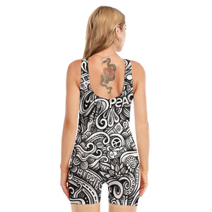 Graffiti Surfing Pattern Print Sleeveless One Piece Swimsuit