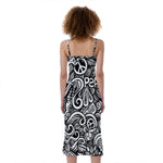 Graffiti Surfing Pattern Print Slim Fit Midi Cami Dress