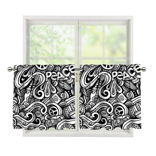 Graffiti Surfing Pattern Print Tier Curtains