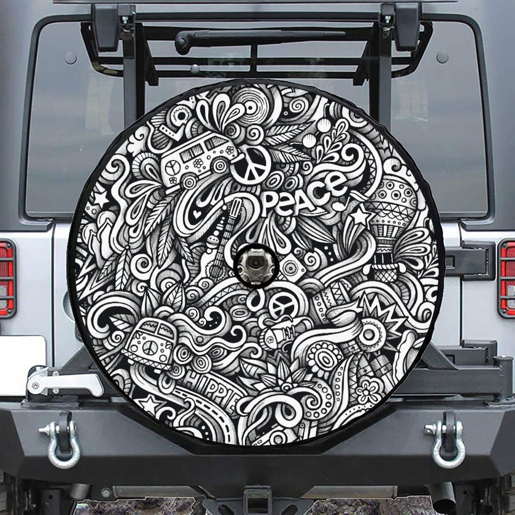 Graffiti Surfing Pattern Print Tire Cover With Camera Hole