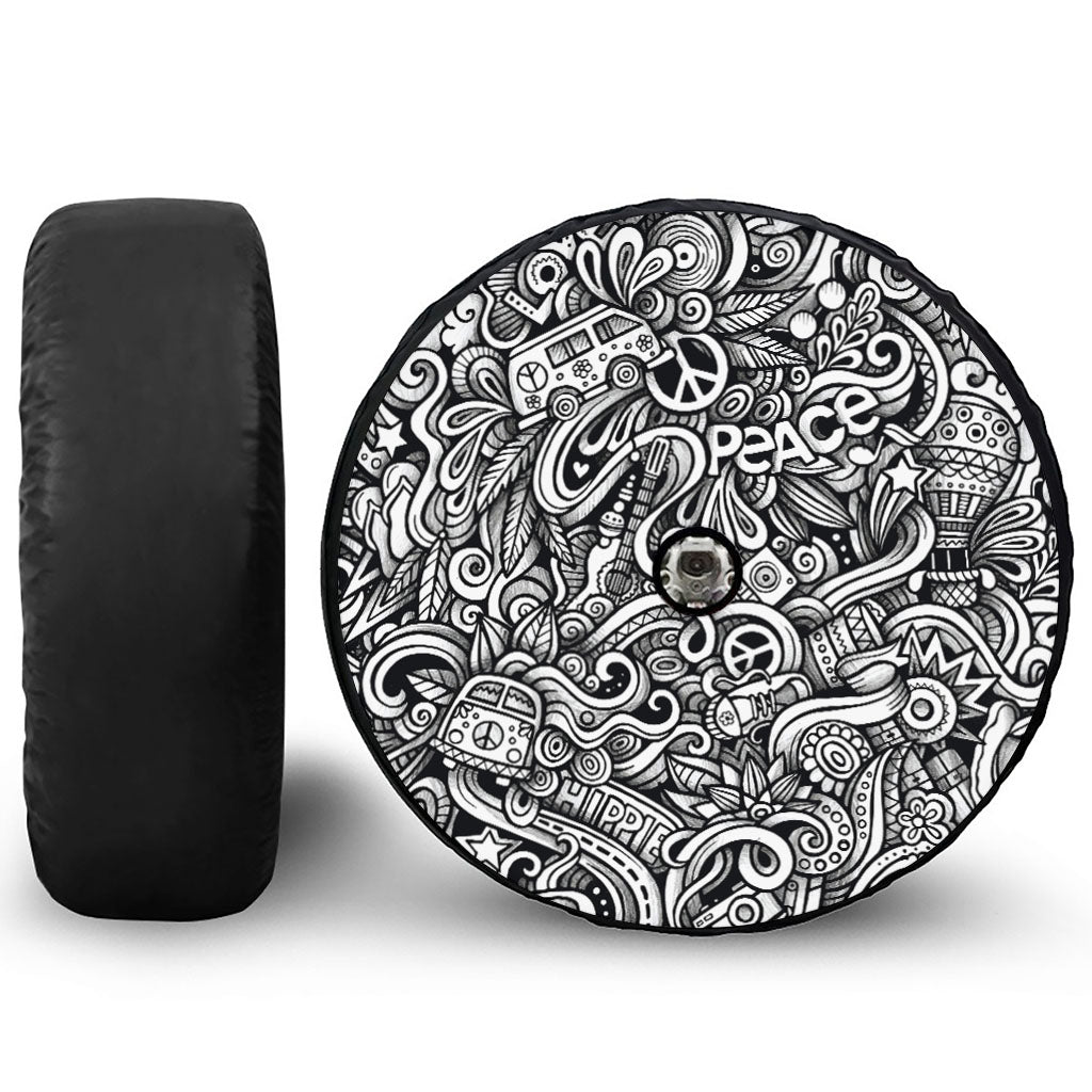 Graffiti Surfing Pattern Print Tire Cover With Camera Hole