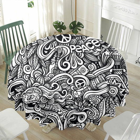 Graffiti Surfing Pattern Print Waterproof Round Tablecloth