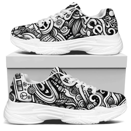 Graffiti Surfing Pattern Print White Chunky Shoes