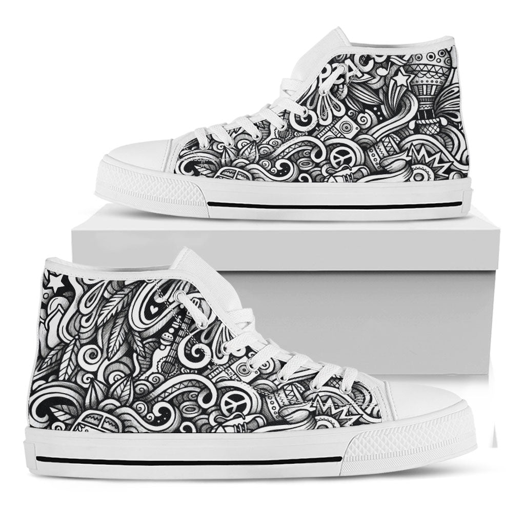 Graffiti Surfing Pattern Print White High Top Sneakers