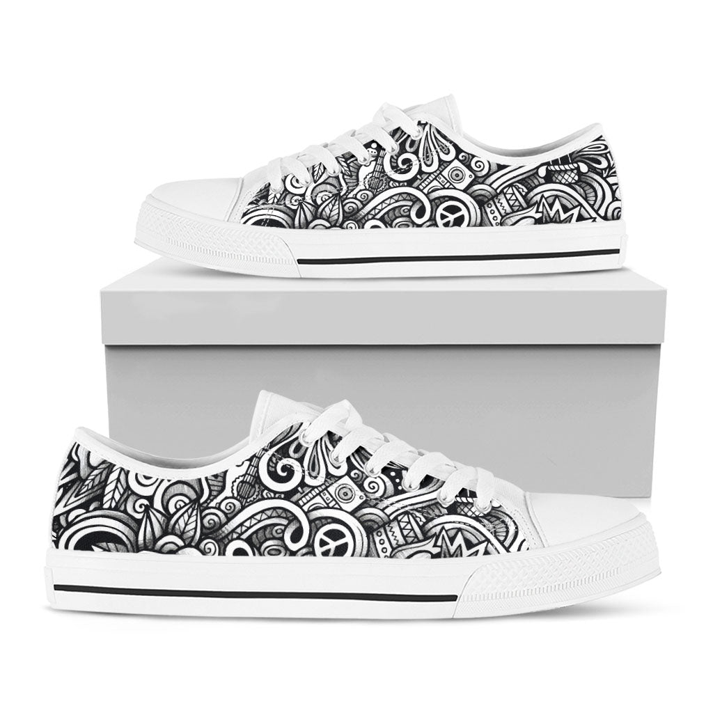 Graffiti Surfing Pattern Print White Low Top Sneakers