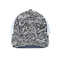 Graffiti Surfing Pattern Print White Mesh Trucker Hat