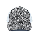Graffiti Surfing Pattern Print White Mesh Trucker Cap