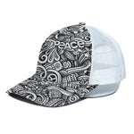 Graffiti Surfing Pattern Print White Mesh Trucker Cap