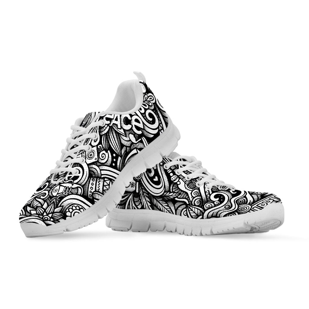 Graffiti Surfing Pattern Print White Running Shoes