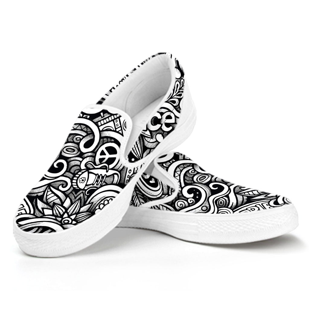 Graffiti Surfing Pattern Print White Slip On Sneakers