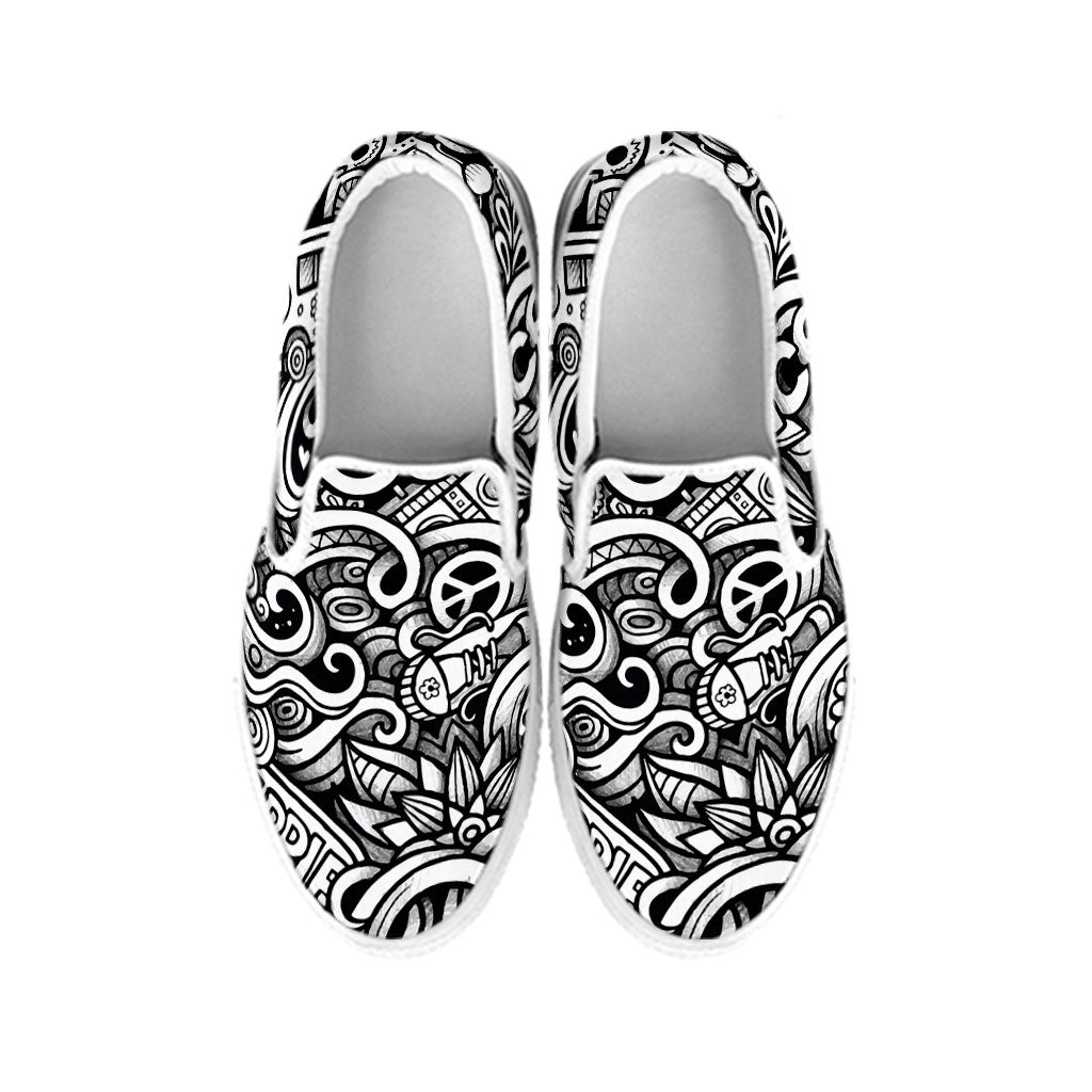 Graffiti Surfing Pattern Print White Slip On Sneakers
