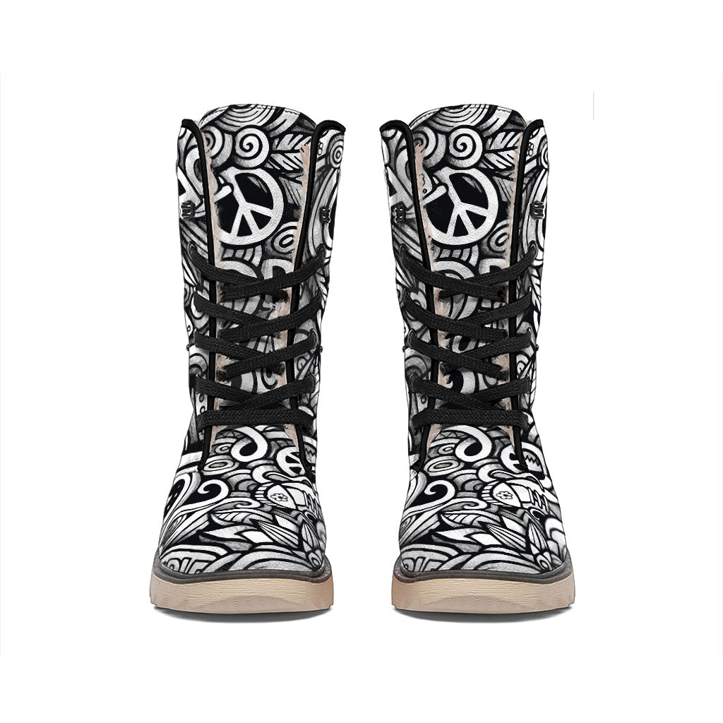 Graffiti Surfing Pattern Print Winter Boots