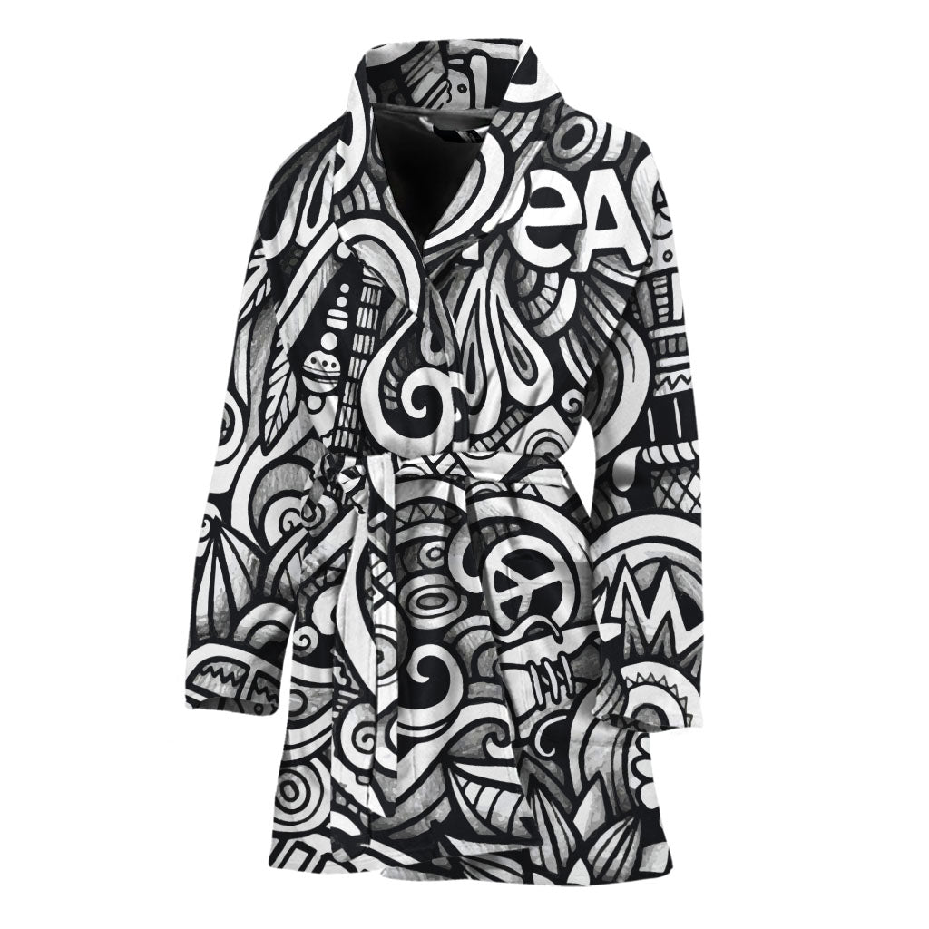 Graffiti Surfing Pattern Print Women's Bathrobe