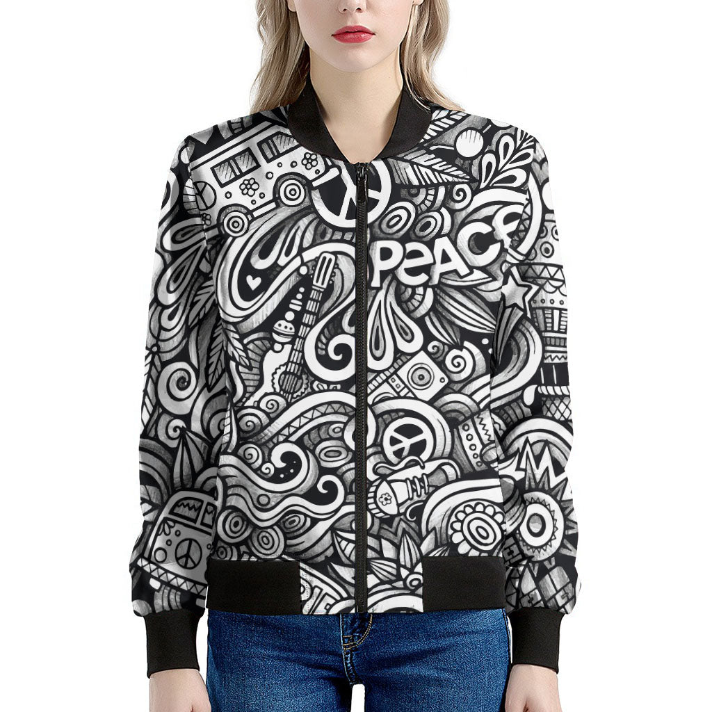 Graffiti Surfing Pattern Print Women's Bomber Jacket