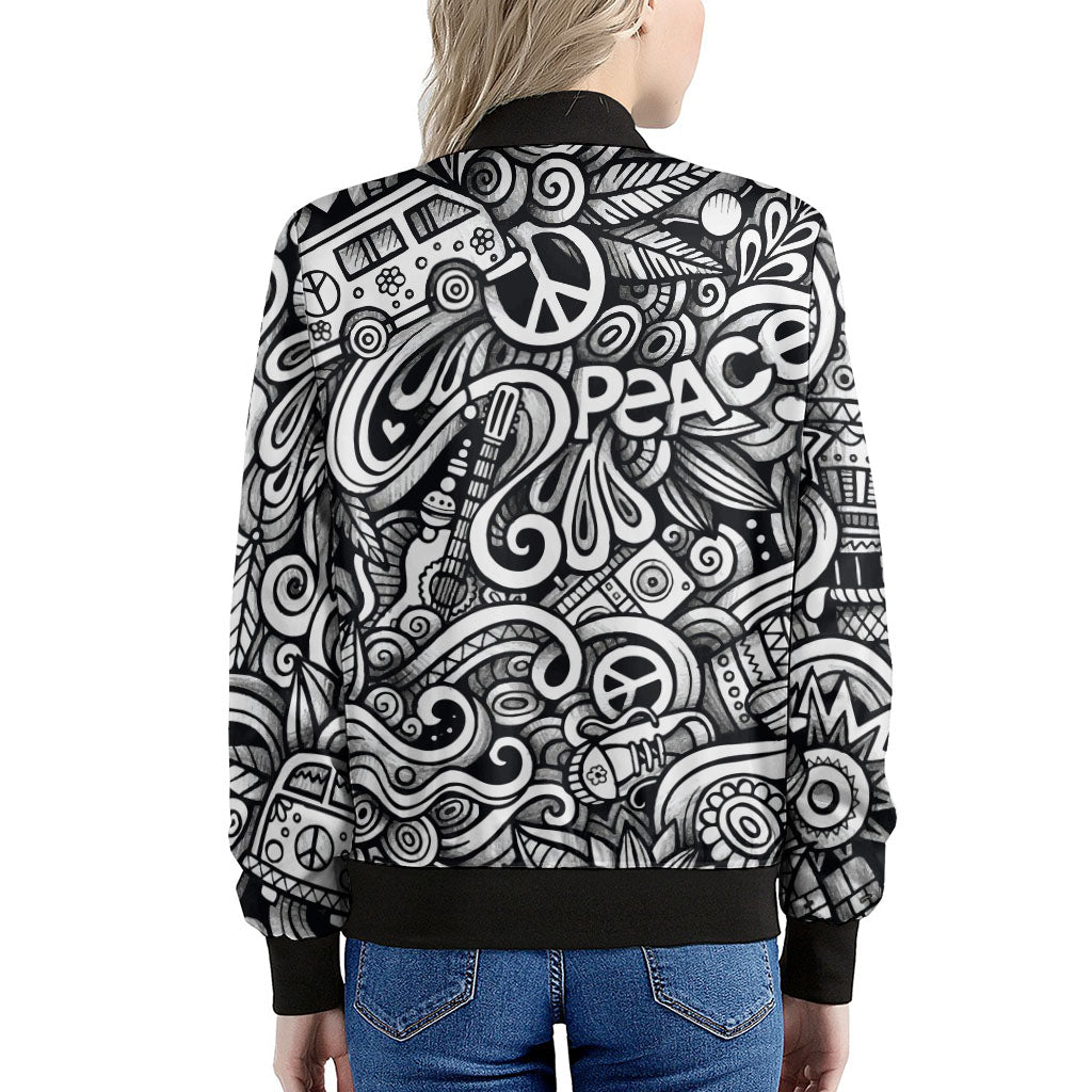 Graffiti Surfing Pattern Print Women's Bomber Jacket