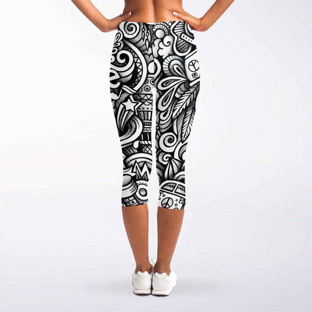 Graffiti Surfing Pattern Print Women's Capri Leggings