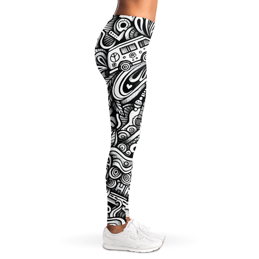 Graffiti Surfing Pattern Print Women's Leggings