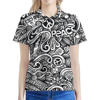 Graffiti Surfing Pattern Print Women's Polo Shirt