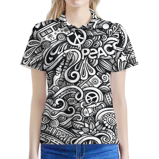 Graffiti Surfing Pattern Print Women's Polo Shirt