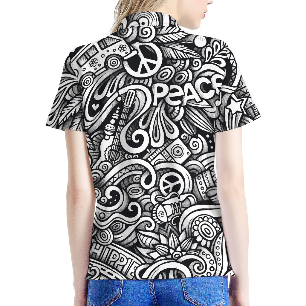Graffiti Surfing Pattern Print Women's Polo Shirt