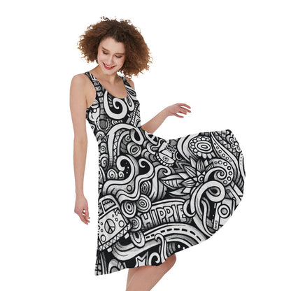 Graffiti Surfing Pattern Print Women's Sleeveless Dress