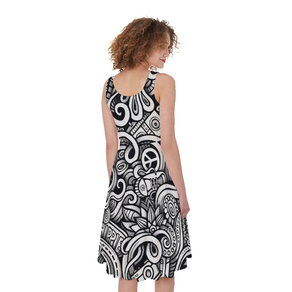 Graffiti Surfing Pattern Print Women's Sleeveless Dress