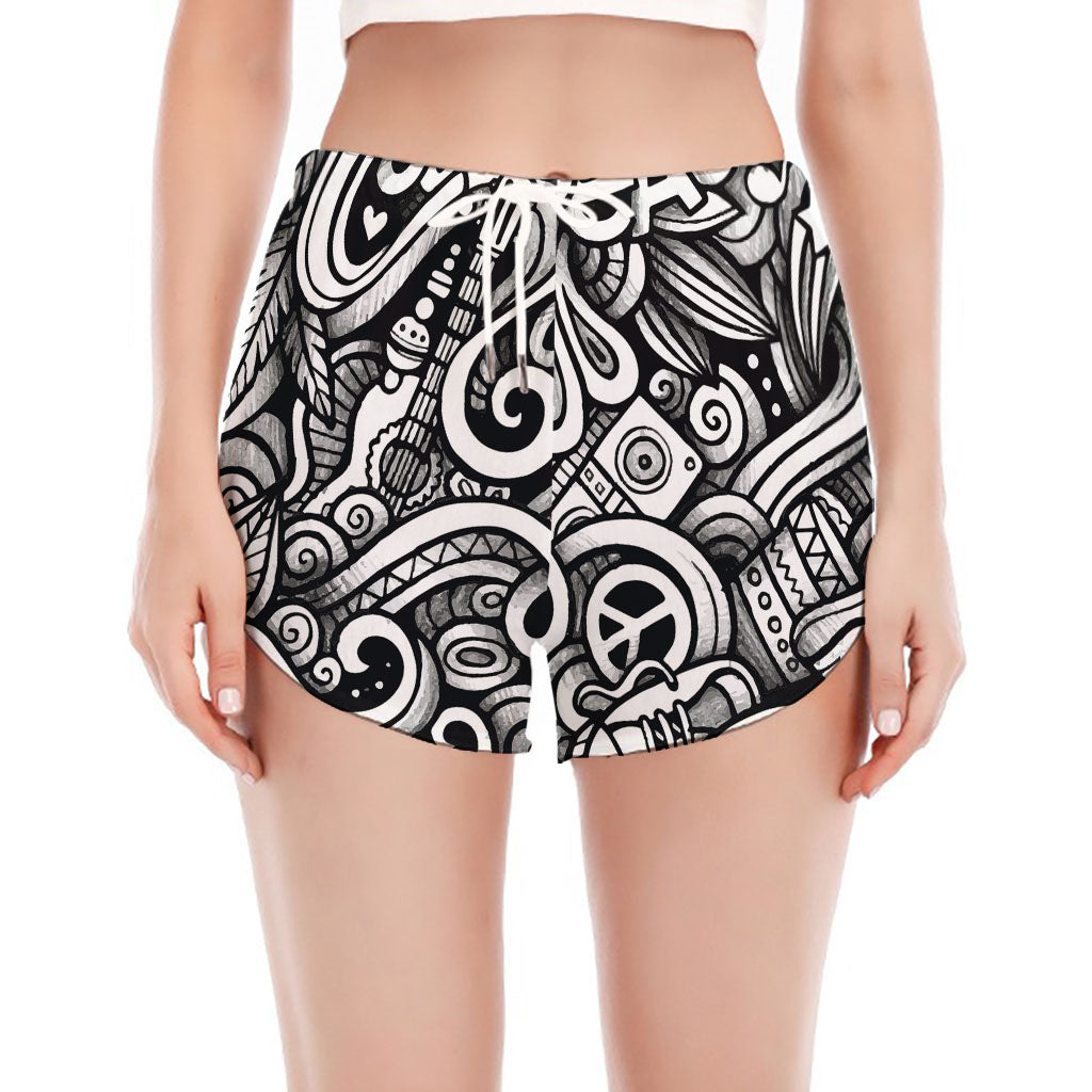 Graffiti Surfing Pattern Print Women's Split Running Shorts