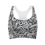 Graffiti Surfing Pattern Print Women's Sports Bra