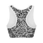 Graffiti Surfing Pattern Print Women's Sports Bra