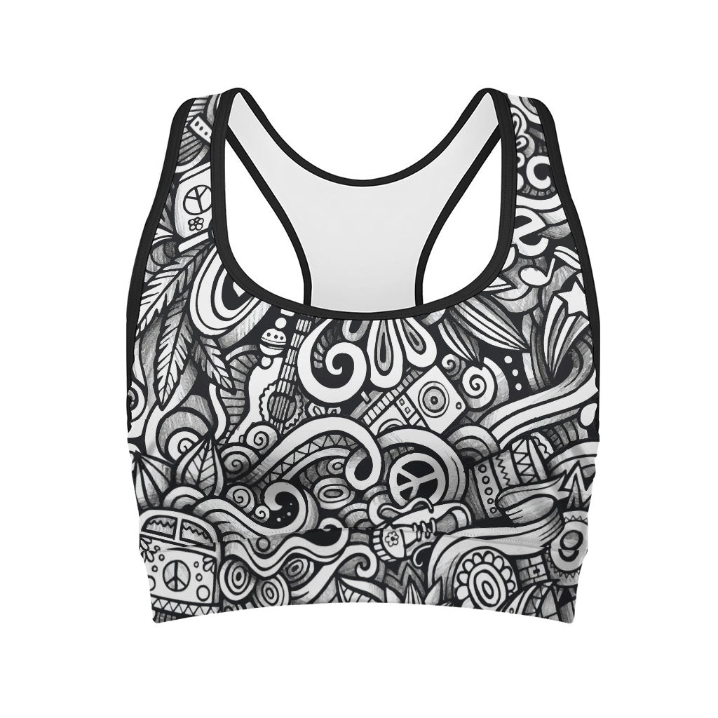 Graffiti Surfing Pattern Print Women's Sports Bra