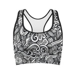 Graffiti Surfing Pattern Print Women's Sports Bra