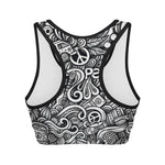 Graffiti Surfing Pattern Print Women's Sports Bra