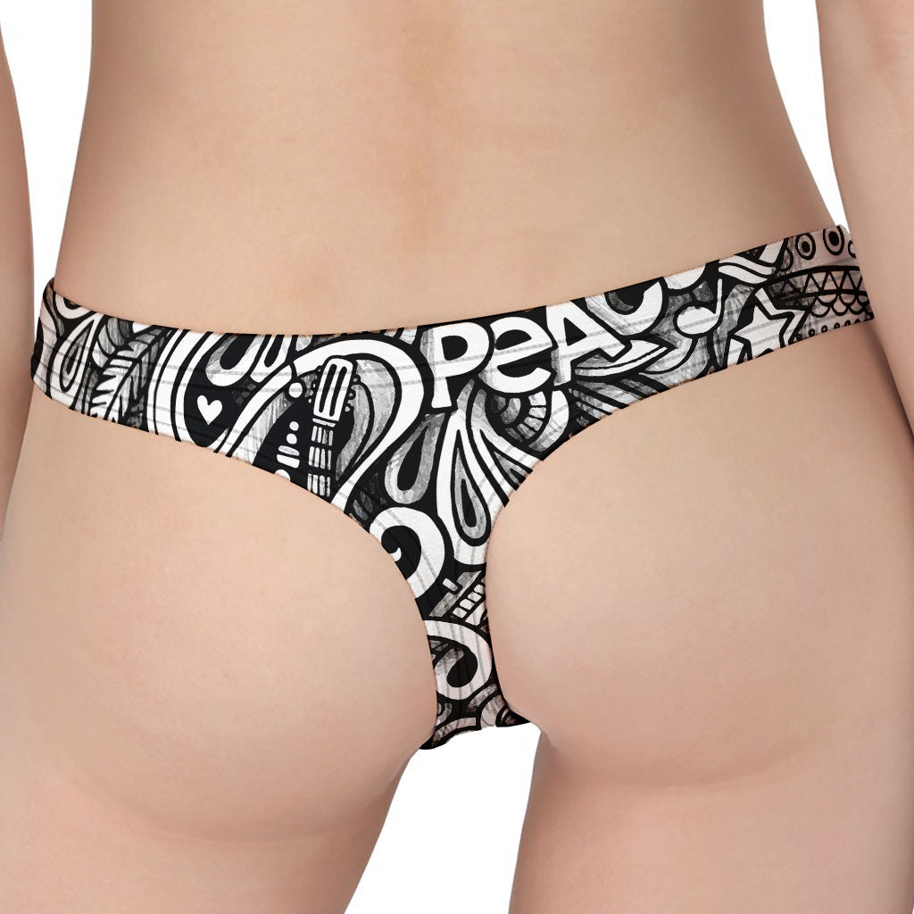 Graffiti Surfing Pattern Print Women's Thong