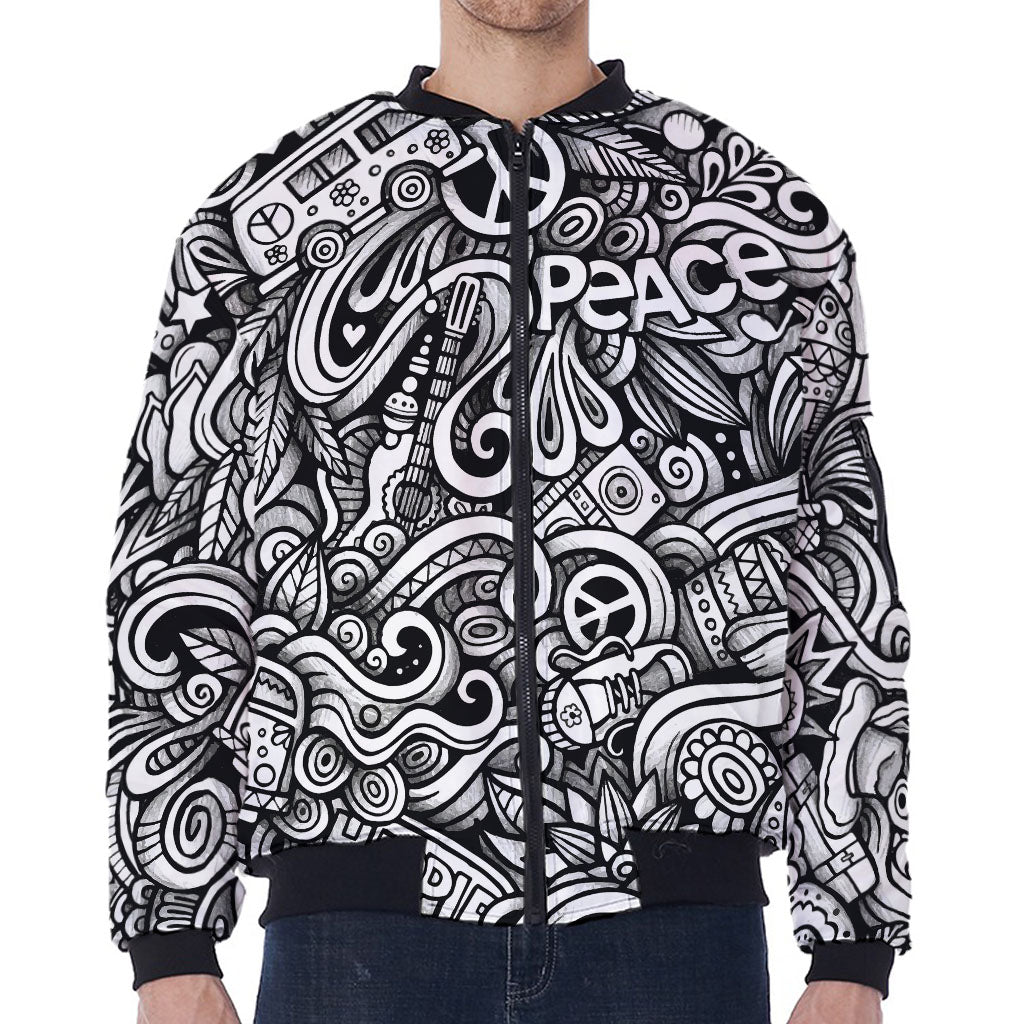 Graffiti Surfing Pattern Print Zip Sleeve Bomber Jacket