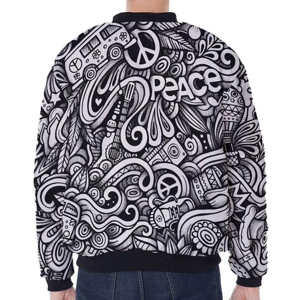 Graffiti Surfing Pattern Print Zip Sleeve Bomber Jacket