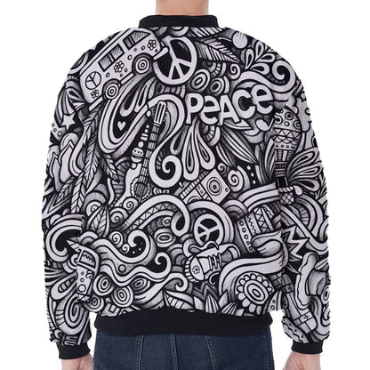 Graffiti Surfing Pattern Print Zip Sleeve Bomber Jacket
