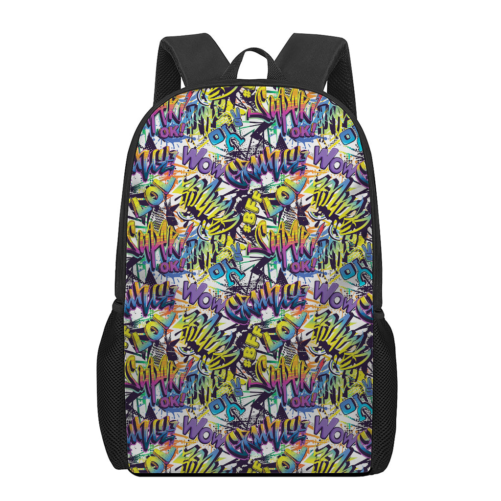 Graffiti Text Pattern Print 17 Inch Backpack