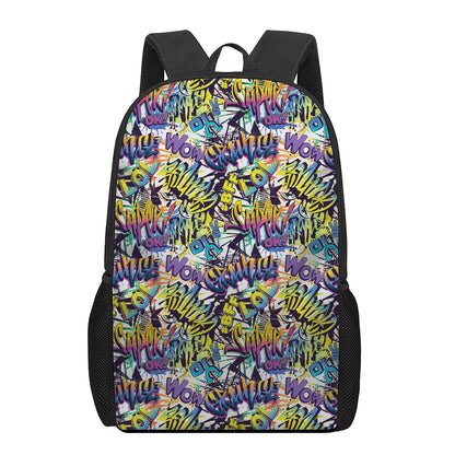 Graffiti Text Pattern Print 17 Inch Backpack
