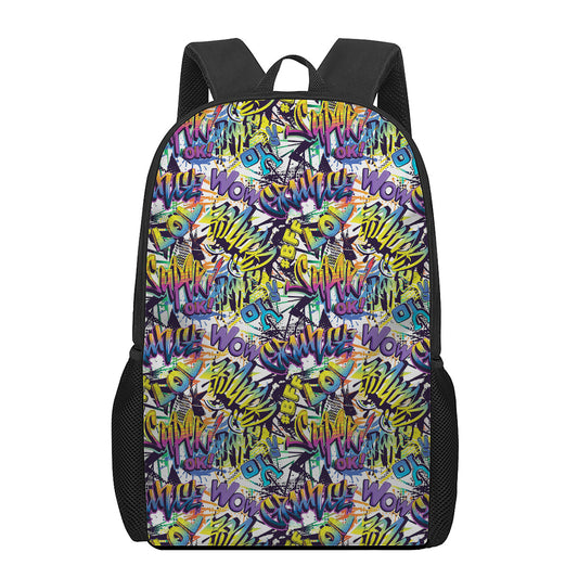Graffiti Text Pattern Print 17 Inch Backpack