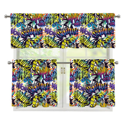 Graffiti Text Pattern Print 3 Piece Kitchen Curtains