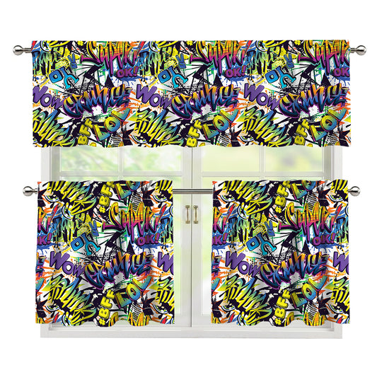 Graffiti Text Pattern Print 3 Piece Kitchen Curtains